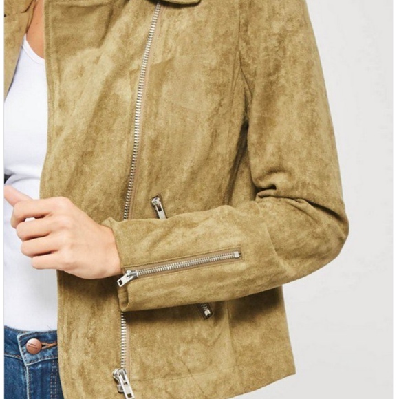 Faux Suede Moto Jacket in Olive Front Zippered - Picture 3 of 8